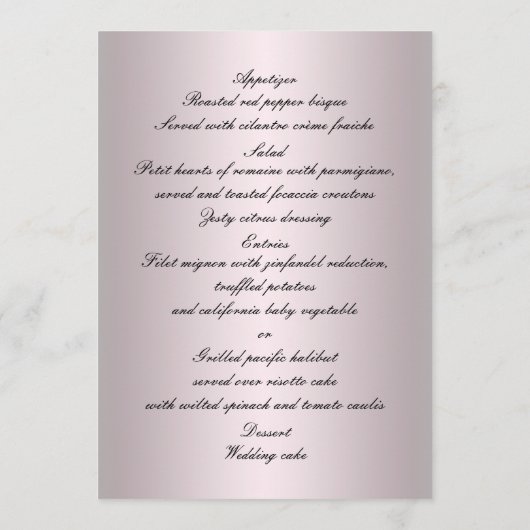 Elegante roze rozen en parels bruiloft menu Kaart (Achterkant)