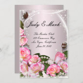 Elegante roze rozen en parels bruiloft menu Kaart (Voorkant / Achterkant)