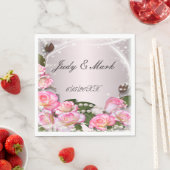 Elegante roze rozen en parels papieren servetten (Insitu)