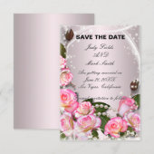 Elegante Roze Rozen En Parels Save The Date Kaart (Voorkant / Achterkant)