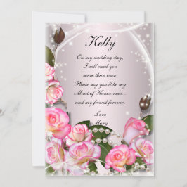 Elegante Roze Rozen en Parels Trouvaillekaart Kaart