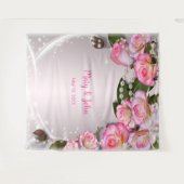 Elegante Roze Rozen en Parels Trouwachtergrond Wandkleed (Voorkant (horizontaal))