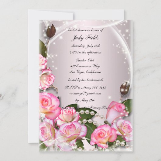 Elegante roze rozen en parels Vrijgezellenfeest ui Kaart (Voorkant)