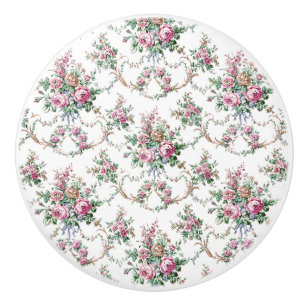 Elegante  Roze Rozen en Swags Keramische Knop