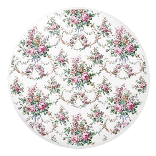 Elegante  Roze Rozen en Swags Keramische Knop (Voorkant)