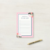 Elegante roze rozen Floral Gingham to do list Post-it® Notes (Op bureau)