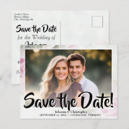 Elegante Roze Rozen Foto Bewaar de Datum Trouwen Briefkaart