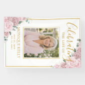 Elegante Roze Rozen Foto Funeral Memorial Spandoek (Horizontaal)