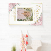 Elegante Roze Rozen Foto Funeral Memorial Spandoek (Insitu)