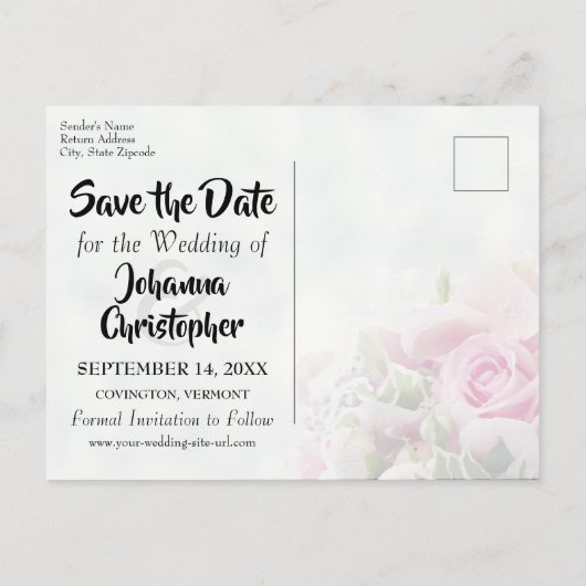 Elegante Roze Rozen Foto Save the Date Bruiloft Briefkaart (Achterkant)