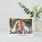 Elegante Roze Rozen Foto Save the Date Bruiloft Briefkaart (Staand voorkant)