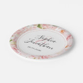 Elegante roze rozen gepersonaliseerde bruiloft papieren bordje (Gekanteld)