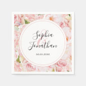 Elegante roze rozen gepersonaliseerde bruiloft servet (Voorkant)