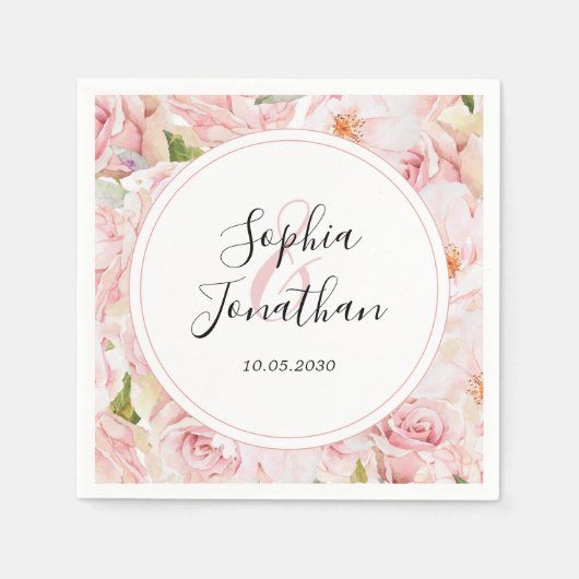 Elegante roze rozen gepersonaliseerde bruiloft servet (Voorkant)