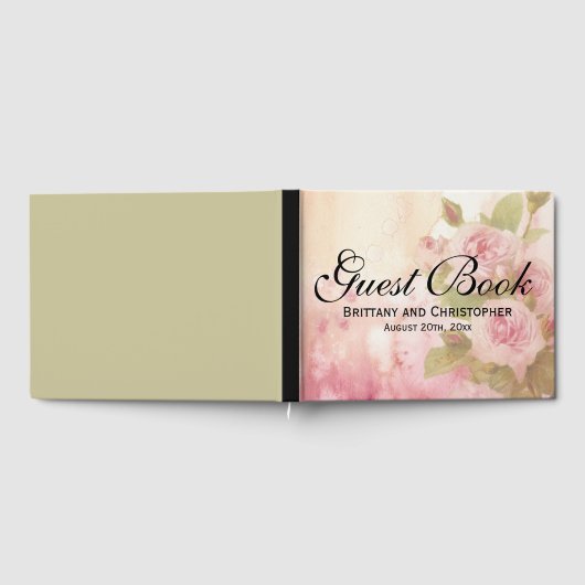 Elegante roze rozen gepersonaliseerde zomerbruilof gastenboek (Volledig)