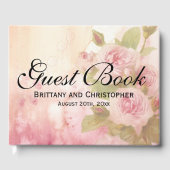 Elegante roze rozen gepersonaliseerde zomerbruilof gastenboek (Voorkant)