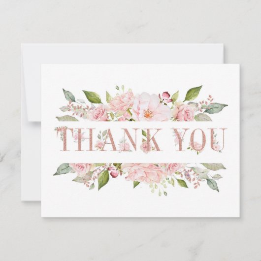 Elegante Roze Rozen & Glitter "Dank u" Kaart (Voorkant)