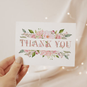 Elegante Roze Rozen & Glitter "Dank u" Kaart