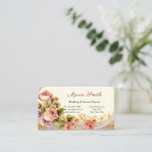 Elegante roze rozen gouden bruiloft event planner visitekaartje (Staand voorkant)