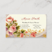 Elegante roze rozen gouden bruiloft event planner visitekaartje (Voorkant)