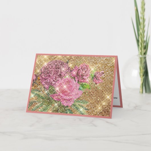 Elegante  Roze Rozen Gouden Glitter Kaart (Voorkant)
