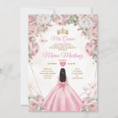 Elegante Roze Rozen Gouden Kroon Vlinder Mis Quinc Kaart (Voorkant)