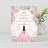 Elegante Roze Rozen Gouden Kroon Vlinder Mis Quinc Kaart (Staand voorkant)