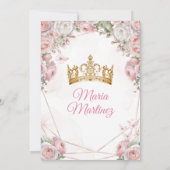 Elegante Roze Rozen Gouden Kroon Vlinder Mis Quinc Kaart (Achterkant)