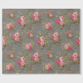 Elegante Roze Rozen-Grijze Achtergrond Cadeaupapier (Vlak)