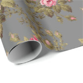 Elegante Roze Rozen-Grijze Achtergrond Cadeaupapier (Rol Hoek)
