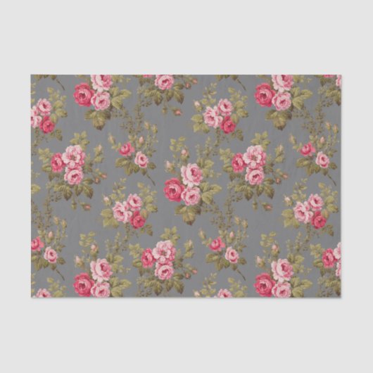 Elegante  Roze Rozen-Grijze Achtergrond Tissuepapier (Voorkant)