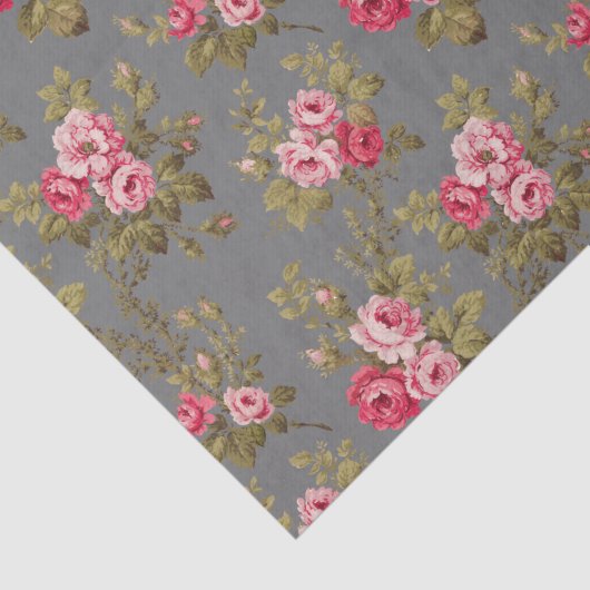 Elegante  Roze Rozen-Grijze Achtergrond Tissuepapier (Detail)