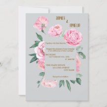 Elegante Roze Rozen & Grijze Bloemige Bruiloft