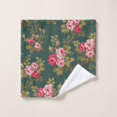 Elegante Roze Rozen-Groene Achtergrond Bad Handdoek (Wasdoekje)