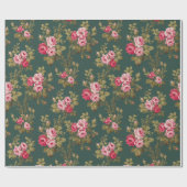 Elegante  Roze Rozen-Groene Achtergrond Cadeaupapier (Vlak)