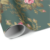 Elegante  Roze Rozen-Groene Achtergrond Cadeaupapier (Rol Hoek)