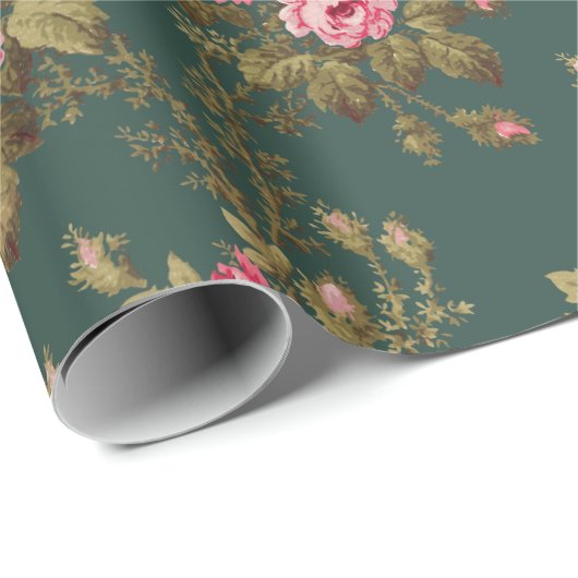 Elegante  Roze Rozen-Groene Achtergrond Cadeaupapier (Rol Hoek)