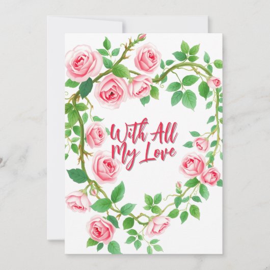 Elegante roze rozen hart met al mijn liefde kaart (Voorkant)