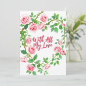 Elegante roze rozen hart met al mijn liefde kaart (Staand voorkant)