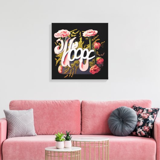Elegante Roze Rozen Hoop Typografie Canvas Afdruk (Insitu (Woonkamer))