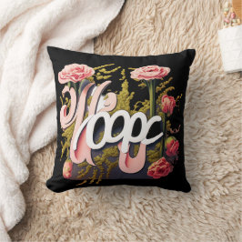 Elegante Roze Rozen Hoop Typografie Kussen