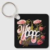 Elegante Roze Rozen Hoop Typografie Sleutelhanger (Voorkant)