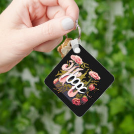 Elegante Roze Rozen Hoop Typografie Sleutelhanger