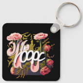 Elegante Roze Rozen Hoop Typografie Sleutelhanger (Achterkant)
