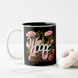 Elegante Roze Rozen Hoop Typografie Tweekleurige Koffiemok