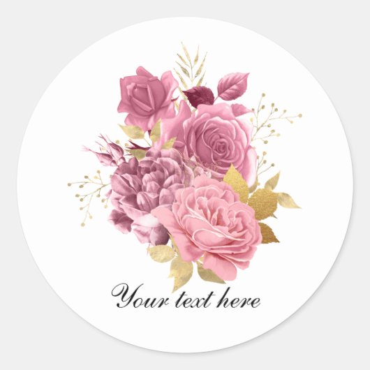 Elegante roze rozen Huwelijk aanpasbaar Ronde Sticker (Voorkant)