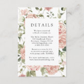 Elegante Roze Rozen Huwelijksdetails Kaart (Voorkant)