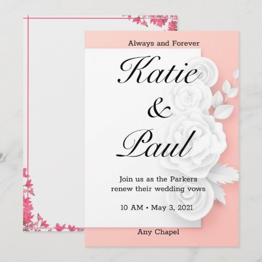 Elegante Roze Rozen Huwelijksuitnodiging Kaart (Voorkant / Achterkant)