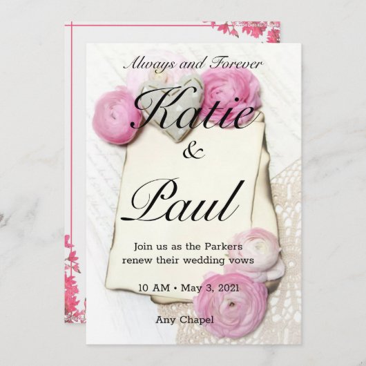 Elegante Roze Rozen Huwelijksuitnodiging Kaart (Voorkant / Achterkant)