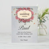 Elegante Roze Rozen Huwelijksuitnodiging Kaart (Staand voorkant)